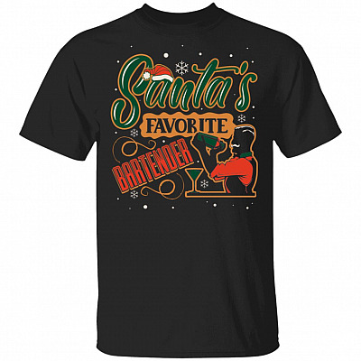 Santa's Favorite Bartender Christmas Funny T-shirt - V-neck