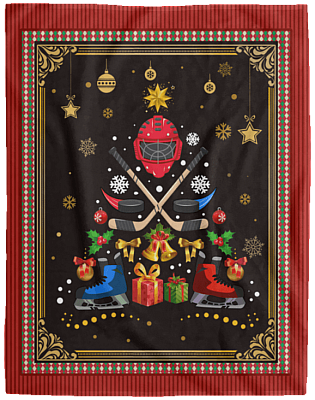 Merry Christmas Ice Hockey Mask Xmas Tree Fleece Blanket Premium Sherpa Blanket Woven Blanket