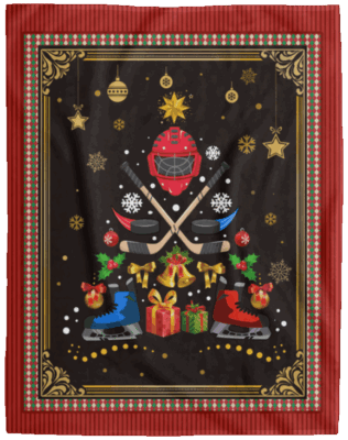 Merry Christmas Ice Hockey Mask Xmas Tree Fleece Blanket Premium Sherpa Blanket Woven Blanket