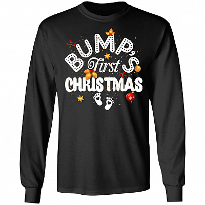 Womens Funny Pregnancy Bump's First Christmas Hoodie - Sweatshirt - Long Sleeve