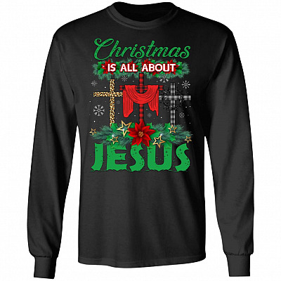 Christmas Is All About Jesus Plaid Cross Hoodie - Christmas Sweatshirt - Long Sleeve