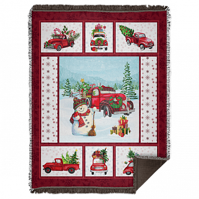 Snowman Red Truck Merry Xmas Sherpa Woven Blanket - This Is My Favorite Christmas Movie Watching Blanket