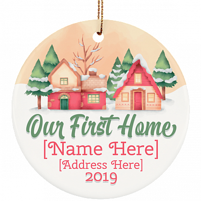 Personalized Our New House First Christmas New Home Address Decorative Christmas Flat Circle Ornament Keepsake