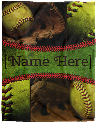 Customized Name Softball Fan Lover Blanket Gift Idea - Personalized Name Softball Gloves Fleece Blanket