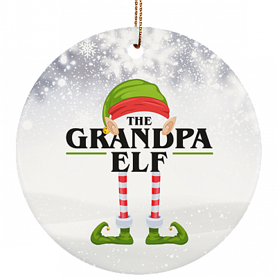 The Grandpa Elf Decorative Christmas Ornament Keepsake - Holiday Flat Circle Porcelain Ceramic Ornament