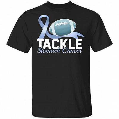 Funny Football Tackle Stomach Cancer Periwinkle Ribbon T-Shirt
