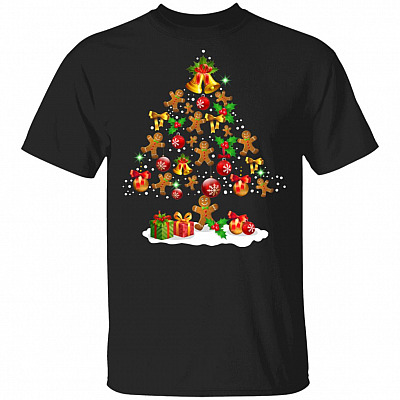 Gingerbreads Christmas Lights Tree T-Shirt | Funny Cookie Baking Xmas Gift Tee