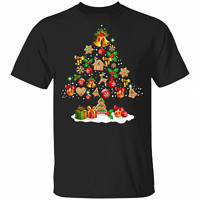 Gingerbreads Christmas Lights Tree T-Shirt | Funny Cookies Xmas Gift Tee For Baker