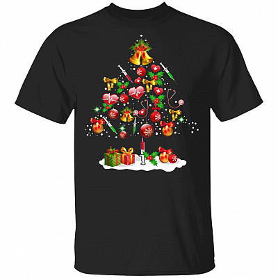Nurse Christmas Lights Tree T-Shirt | Funny Ugly Christmas Yuletide Gift Tee For Nurses Life