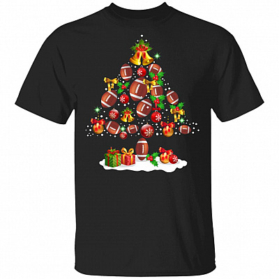 Football Christmas Lights Tree T-Shirt | Funny Ugly Xmas Gift Jersey Tee