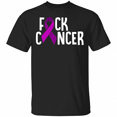 Funny F-ck Cancer Pancreatic Cancer Awareness Purple Ribbon T-Shirt