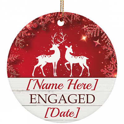 Engagement Personalized Christmas Ornament Keepsake - Circle Porcelain Ceramic Ornament