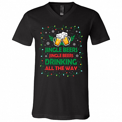 Jingle Beers Jingle Beers Drinking all The Way Christmas T-Shirt - V-Neck Shirt