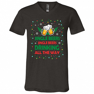 Alternative view of Jingle Beers Jingle Beers Drinking all The Way Christmas T-Shirt - V-Neck Shirt