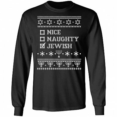 Nice Naughty Jewish Funny Hanukkah Christmas Holiday Hoodie - Sweatshirt - Long Sleeve