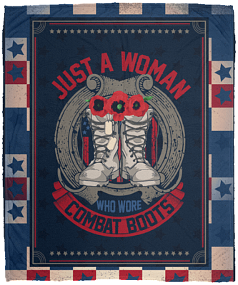 Just a Woman Who Wore Combat Boots Woman Veteran Fleece Blanket - Premium Sherpa Blanket - Woven Blanket