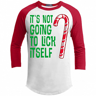 Christmas Raglan Lick Itself Holiday 3/4 Sleeve T-Shirt