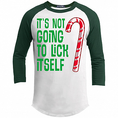 Alternative view of Christmas Raglan Lick Itself Holiday 3/4 Sleeve T-Shirt