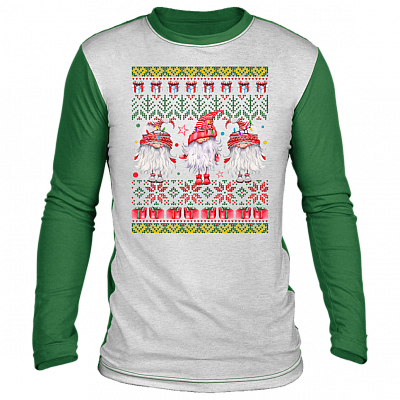 Three Red Gnomes Santa Gnomies Ugly Christmas Sweater Long Sleeve