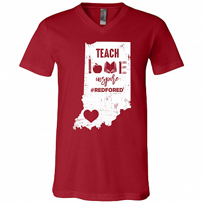 Teach Love Inspire Red For Ed Indiana Teacher Supporter T-Shirt - V-Neck Tee