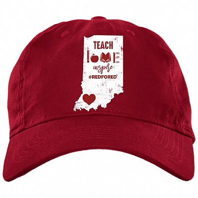 Teach Love Inspire Red For Ed Indiana Teacher Supporter Twill Cap - High-Profile Snapback Hat - Trucker Hat