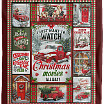 I Just Want To Watch Christmas Movies All Day Fleece Blanket - Cute Red Truck Merry Xmas Sherpa Woven Blanket