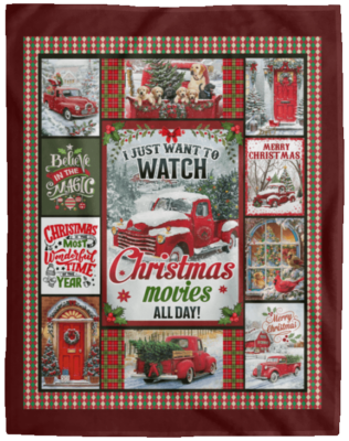 I Just Want To Watch Christmas Movies All Day Fleece Blanket - Cute Red Truck Merry Xmas Sherpa Woven Blanket