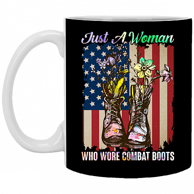 Just A Woman Who Wore Combat Boots Flower Veteran Gift Coffee Mug - Beer Stein - Water Bottle