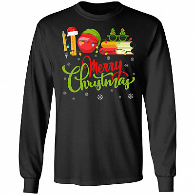 Merry Christmas Teachers Apple Red Hoodie - Long Sleeve - Sweatshirt