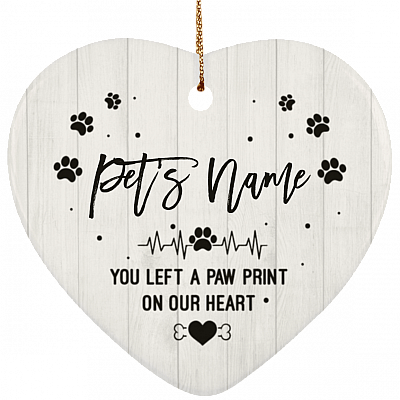You Left Paw Prints On Our Heart Flat Heart Porcelain Ceramic Custom Personalized Dog Memorial Christmas Tree Ornament
