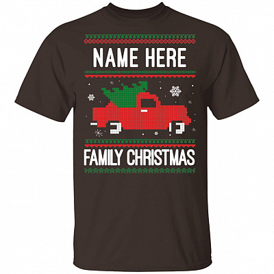Red Truck Family Ugly Christmas Tree T-Shirt Funny Xmas Gift Personalized Gift Tee