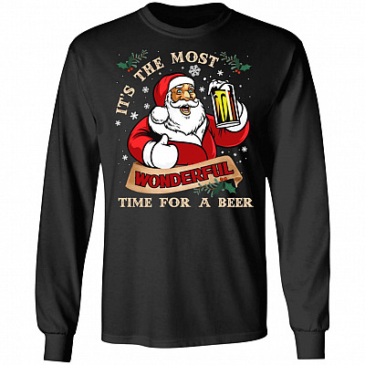 Cool Santa Claus Drinking Beer Hoodie Sweatshirt - Funny Santa Beer Merry Christmas Long Sleeve Shirt