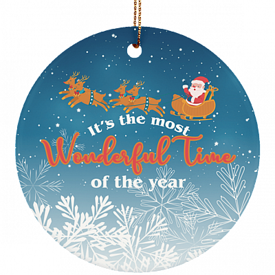 It's The Most Wonderful Time Of The Year Decorative Christmas Holiday Flat Circle Porcelain Ceramic Ornament