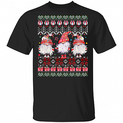 Three Red Gnomes Santa Gnomies Ugly Christmas T-Shirt - Gnome Shirt