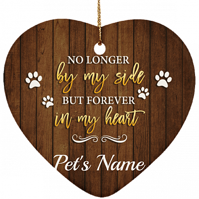 No Longer By My Side But Forever In My Heart Flat Porcelain Custom Personalized Dog Memorial Christmas Tree Ornament