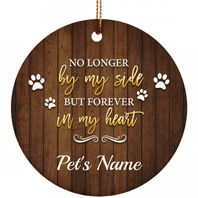No Longer By My Side. But Forever In My Heart Flat Circle Porcelain Ceramic Custom Personalized Dog Memorial Christmas Tree Ornament