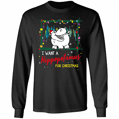 I Want A Hippopotamus For Christmas Gift Hoodie Sweatshirt - Merry Xmas Cute Hippo Lover Long Sleeves Shirt