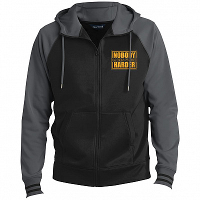 Nobody Cares Work-Harder Motivational Gift Premium Full-Zip Hooded Jacket - Fleece Letterman Jacket