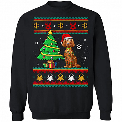 Irish Dog Christmas Lights Tree Ugly Sweater Funny Xmas Gift Tee For Dog Lovers