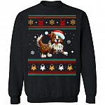 Border Collie Christmas Lights Tree Ugly Sweater Funny Xmas Gift Tee For Dog Lovers