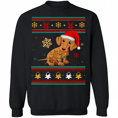 Dachshund Christmas Lights Tree Ugly Sweater Funny Xmas Gift For Dog Lovers