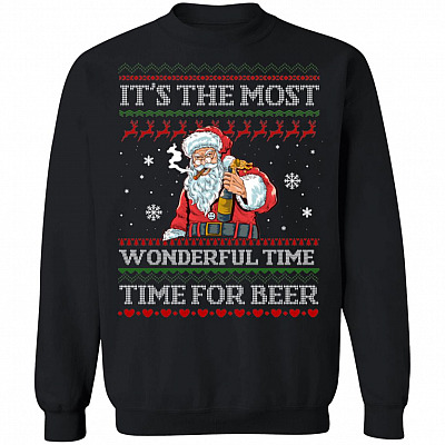 Funny Xmas Santa It's The Most Wonderful Time For A Beer Ugly Christmas Sweater