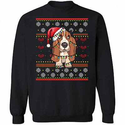 Basset Hound Christmas Lights Ugly Christmas Sweater Funny Xmas Gift For Dog Lovers
