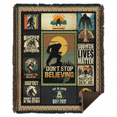 Bigfoot and Sasquatch Hunter Believers Blanket - Don't Stop Believe Bigfoot Hide And Seek Hunter Blanket