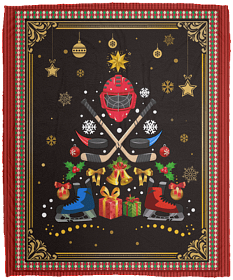 Merry Christmas Ice Hockey Mask Xmas Tree Fleece Blanket Hockey Sherpa Blanket Woven Blanket
