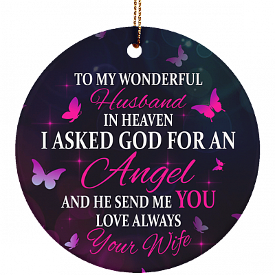 To My Wonderful Husband Decorative Christmas Ornament Keepsake-Holiday Flat Circle Porcelain Ceramic Ornament