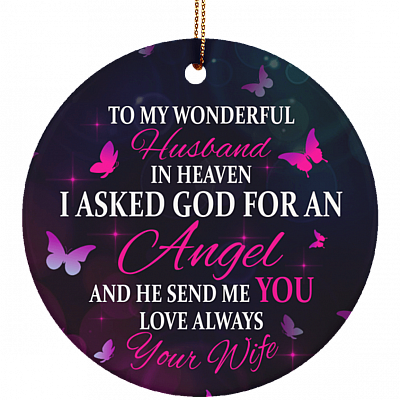 To My Wonderful Husband Decorative Christmas Ornament Keepsake-Holiday Flat Circle Porcelain Ceramic Ornament