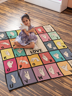 Alternative view of Sign Language Alphabet Love Fleece Blanket – Sherpa Blanket – Woven Blanket