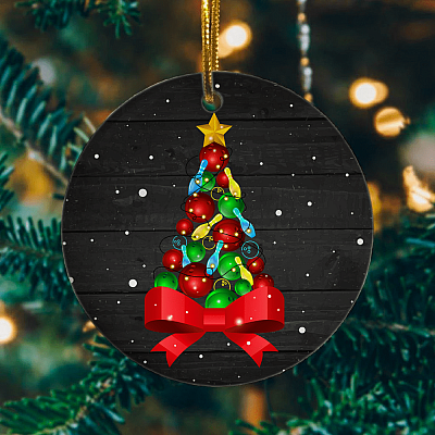 Alternative view of Funny Bowling Christmas Tree Light Christmas Ornament Keepsake - Circle Porcelain Ceramic Ornament