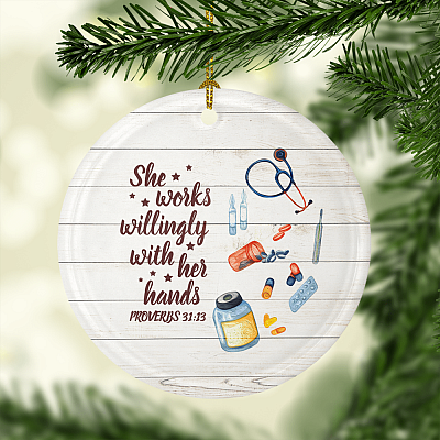 Alternative view of Funny Nurse Ceramic Circle Ornament